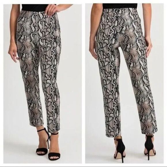 Joseph Ribkoff Snake Straight Leg Pants Sz 4 Pull On Trouser Zip Pockets Grunge - Picture 1 of 6
